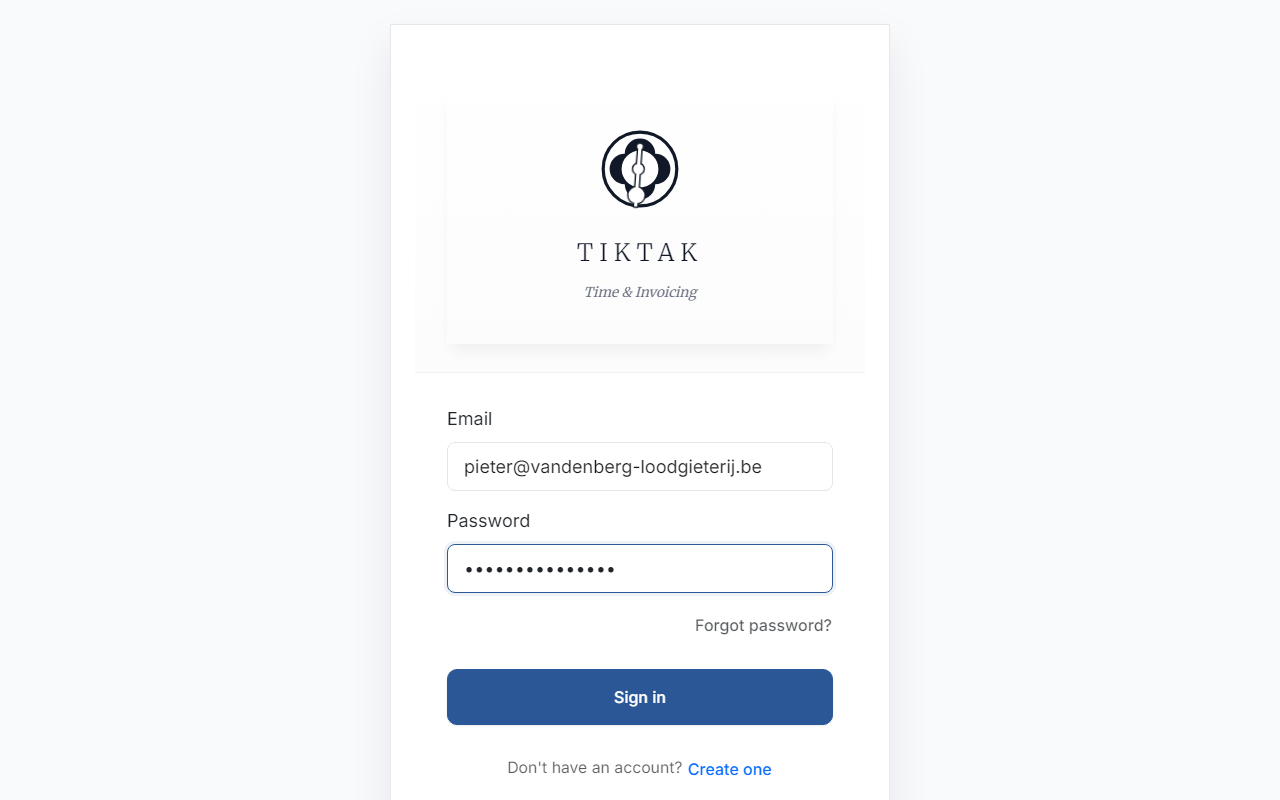 Email login form with email and password fields