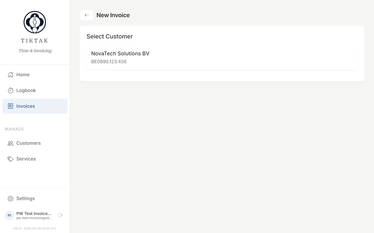Invoice wizard — select customer