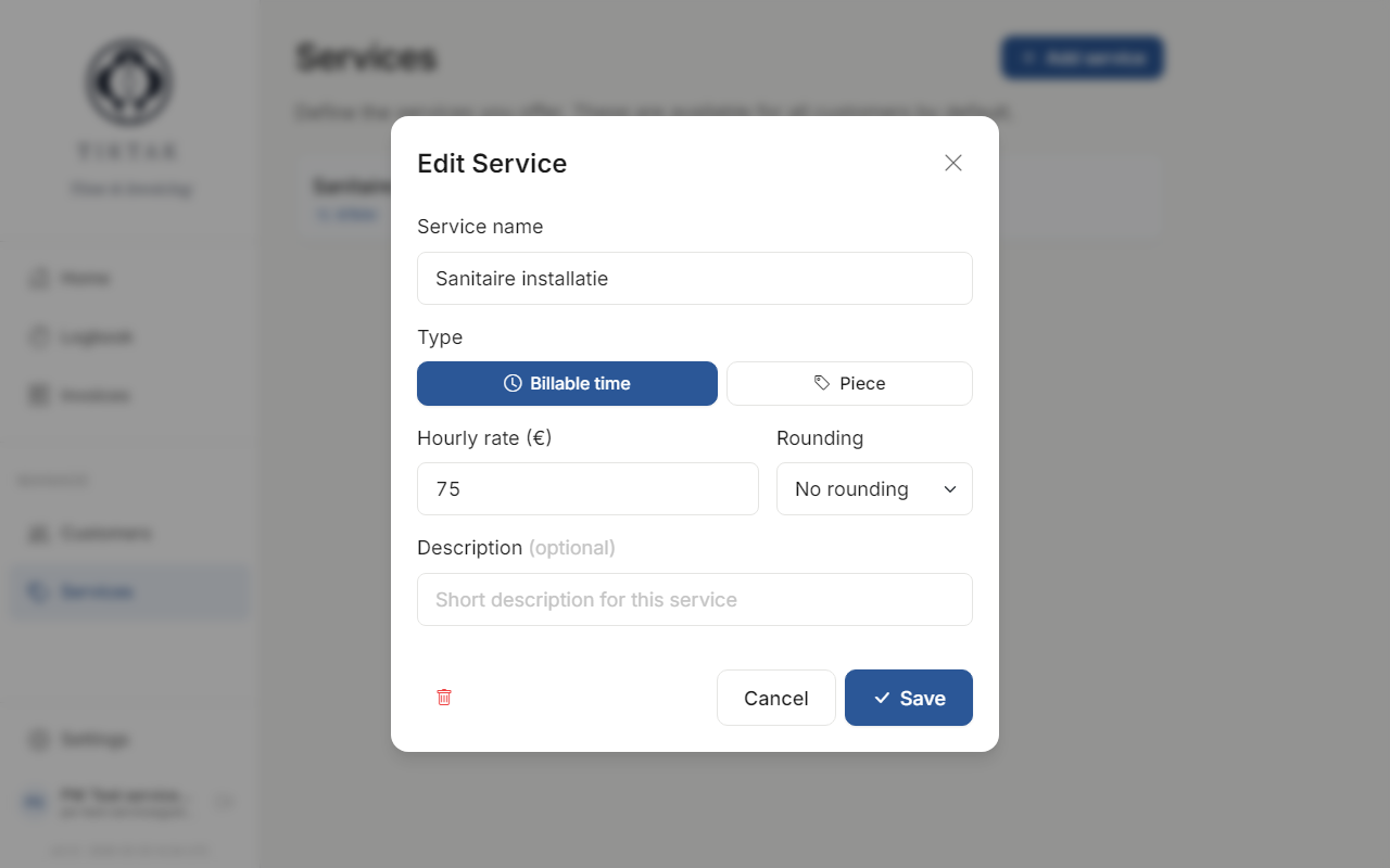 Editing an existing service